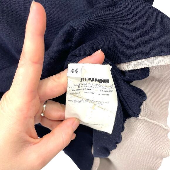Jill Sander cotton contrast trim Sweater Size 44 navy blue made in Italy - Picture 7 of 10